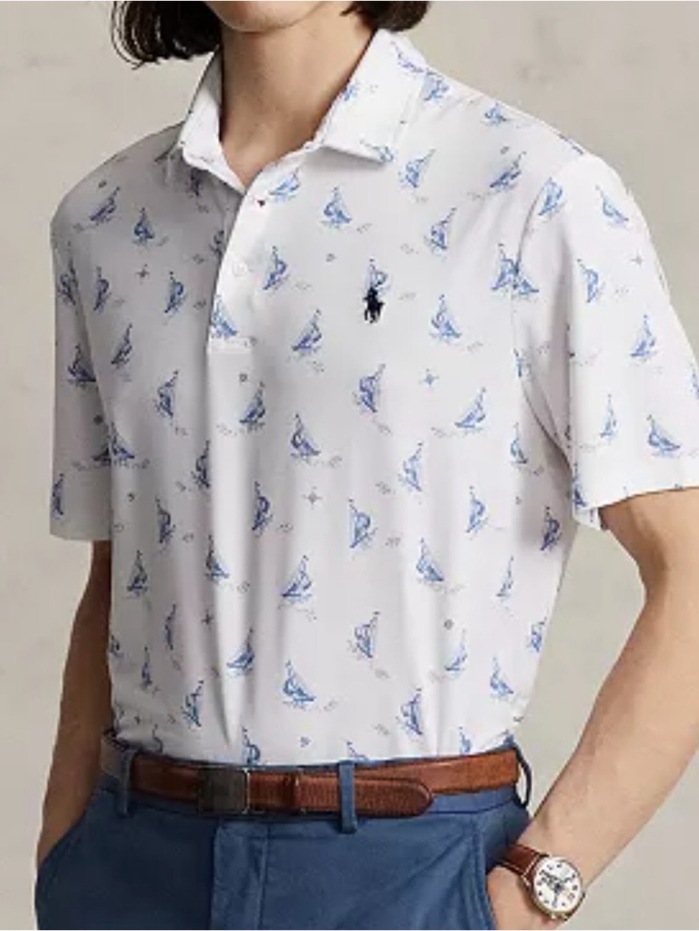Polo Ralph Lauren Classic Fit Performance Polo Shirt XL white blue sailboat - Picture 4 of 14